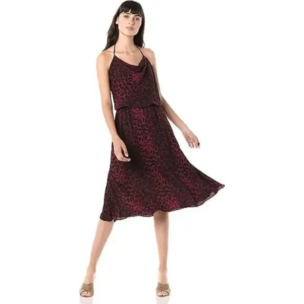 Dress The Population Zherra Red Leopard Animal Print Halter Dress Size XXS